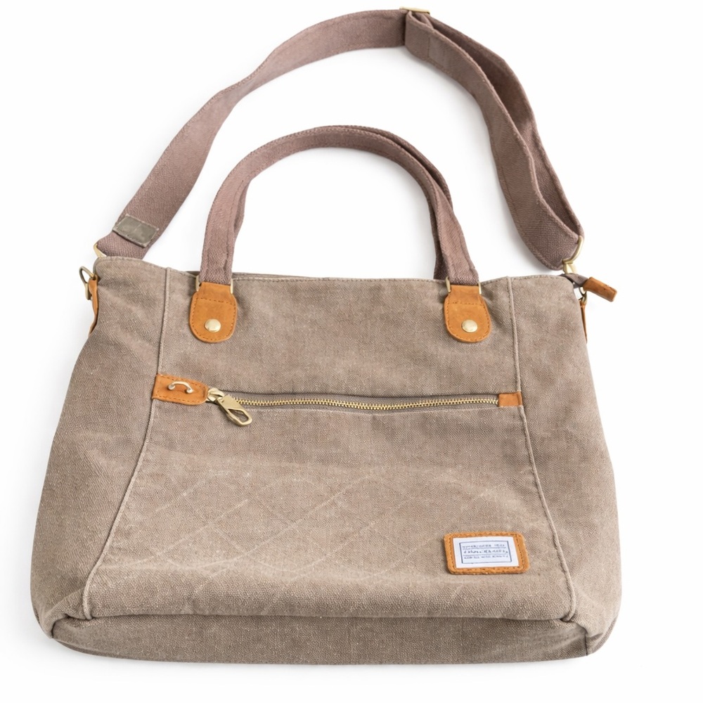 Travelon Gray Canvas Tote Crossbody Bag Stripe Lining Travel Everyday Purse